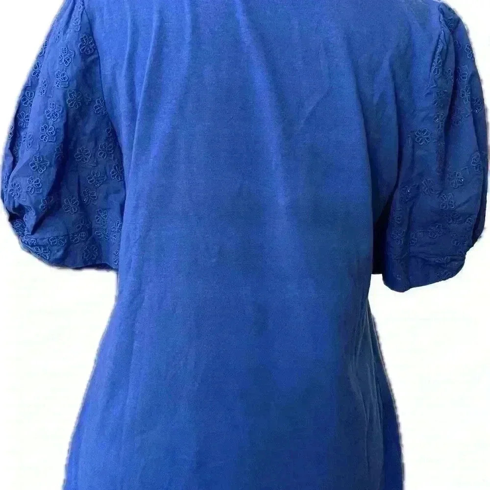 Active Seller! Talbots Royal Blue Eyelet Sleeve Ballet Neck Tee. XS - Picture 3 of 5